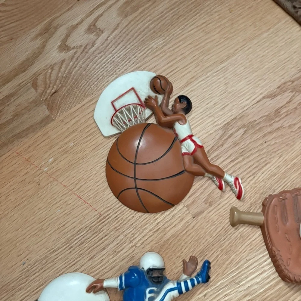 Vintage Burwood Homco Basketball Baseball Football Wall Accents Decor Plaques